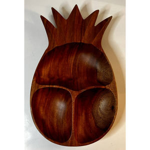 Vintage Tiki Kamani Woods 3-Section Pineapple Serving Dish/Chip and Dip Dish